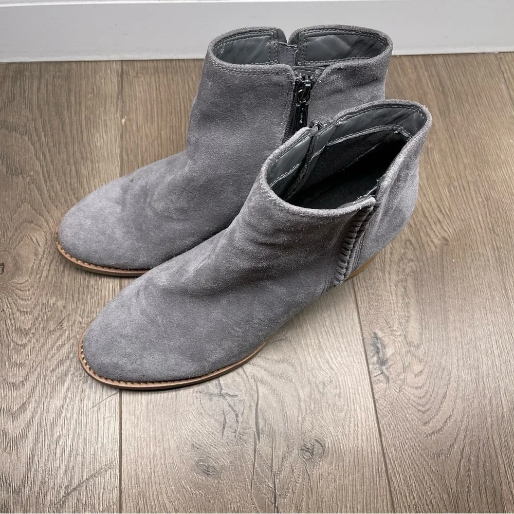 Blondo Nina Gray Suede Ankle Boots Waterproof Block Heel Size 10 Women Side Zip